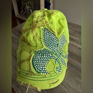 Woman’s lime green rhinestone baseball cap with adjustable back